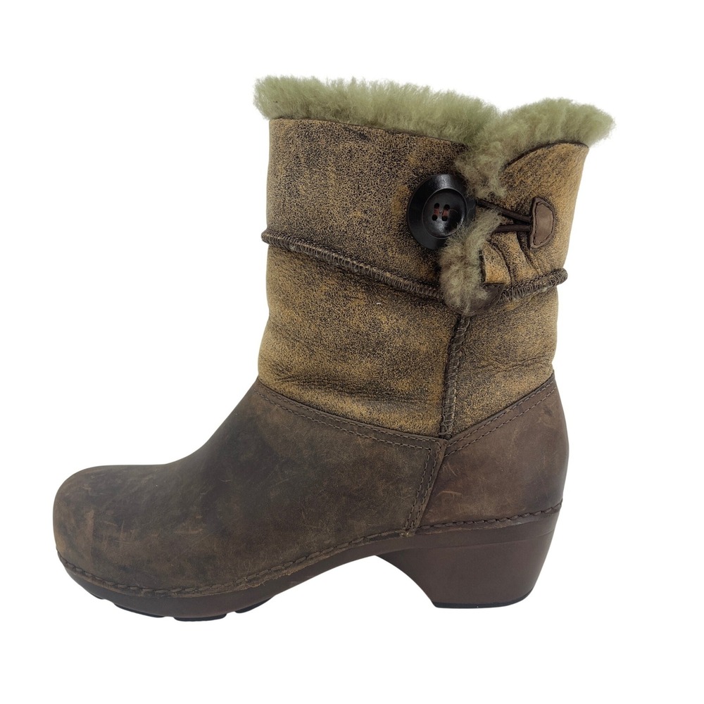 Dansko Shearling Lined Clog Boots Womens‎ 39 Brown  Distressed Leather